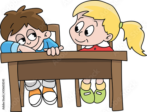 Cartoon classmates sitting together in classroom vector illustration