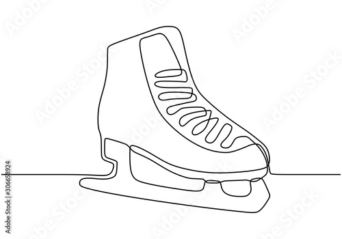 Continuous one line drawing of ice skate vector. Winter tools for skating and sport.
