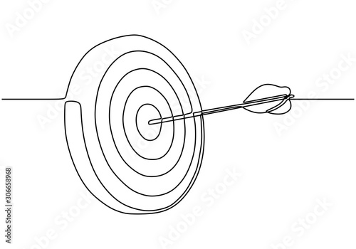 Continuous one line drawing of arrow sticking out of a target dartboard.
