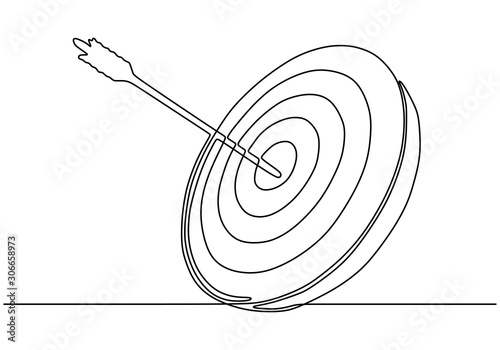 Continuous one line drawing of arrow on target circle.
