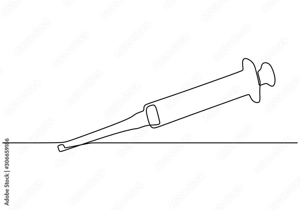 Continuous one line drawing of syringe with needle vector. Medical  equipment or tools illustration hand drawn. Stock Vector | Adobe Stock