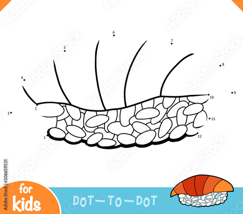 Numbers game, education game for children, Salmon sushi nigiri with rice