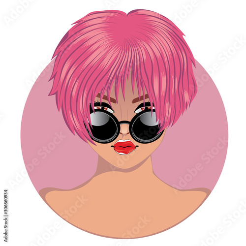 Girl with pink hair in sunglasses