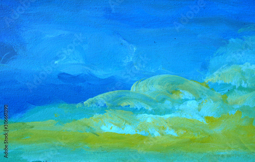 Abstract oil painting blue sky with cloud.