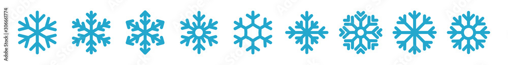 Frozen snowflake symbol collection vector illustration. SImple line blue snowflakes isolated on white background for abstract christmas celebration design or winter season decoration ornament Frozen snowflake symbol collection vector illustration. SImple line blue snowflakes isolated on white background for abstract christmas celebration design or winter season decoration ornament
