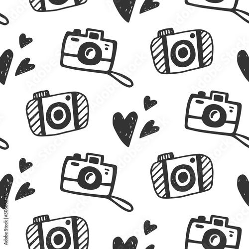 Cute photo camera seamless pattern