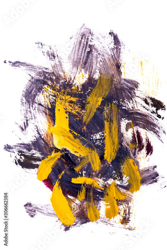 Black and gold oil texture paint stain brush stroke, hand painted, isolated on white background