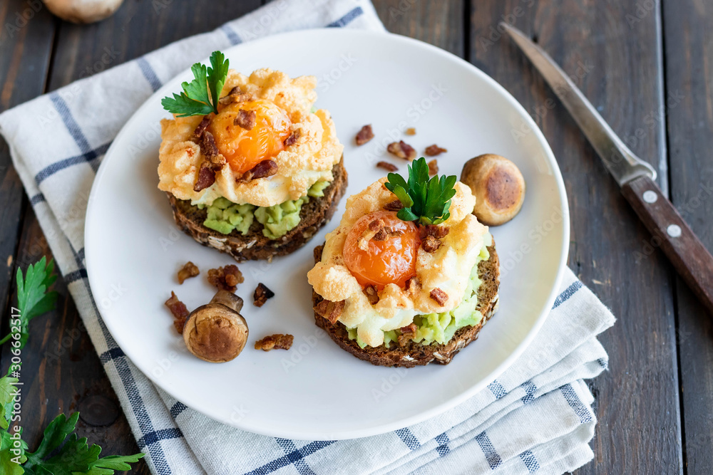 Orsini's egg for breakfast. Light healthy breakfast made from simple foods. Orsini's egg for breakfast. Light healthy breakfast made from simple foods.