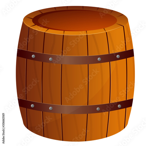 Color image of cartoon empty barrel on white background. Vector illustration.