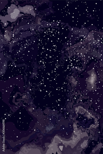 Beautiful abstract background of romance and science, Night sky stars through clouds.