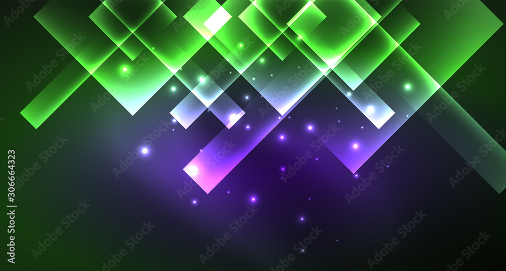 Obraz premium Neon geometric abstract background in hipster style on light background. Space retro design. Color geometric pattern. Square shape abstract background.