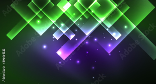 Neon geometric abstract background in hipster style on light background. Space retro design. Color geometric pattern. Square shape abstract background.