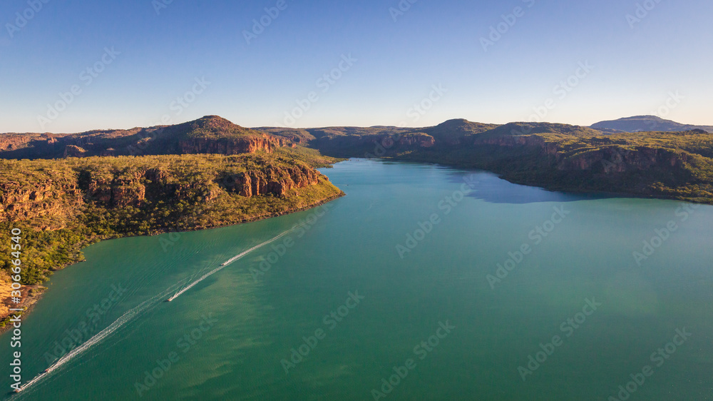 Landscape aerial view of Prince Frederick Harbor in the remote North Kimberley of Australia.