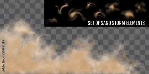 Realistic dust or sand storm. Sandstorm Elements Set.
