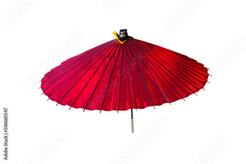 Japanese red umbrella isolated on white background