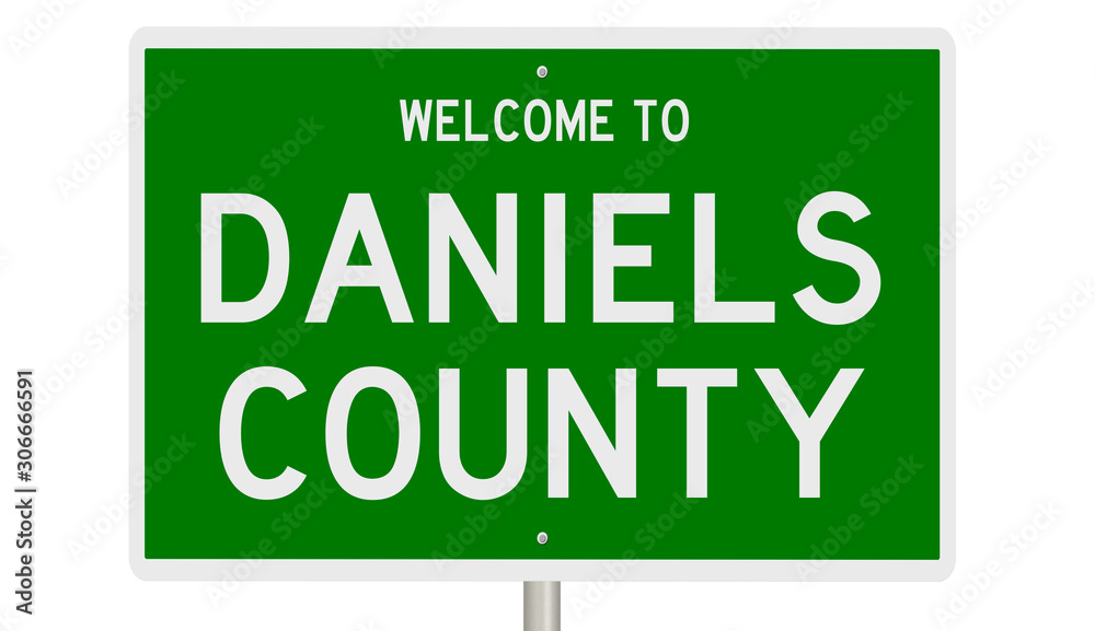 Rendering of a green 3d highway sign for Daniels County