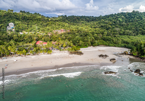 Aerial View of Tropical espadilla beach and Coastline near the Manuel Antonio national park, Costa Rica