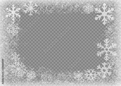 Snow frame. Frozen window. Window frozen glass ice. Vector illustration.