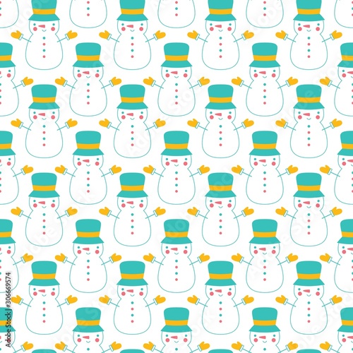 Fototapeta Naklejka Na Ścianę i Meble -  Holiday seamless vector pattern with cartoon snowmen