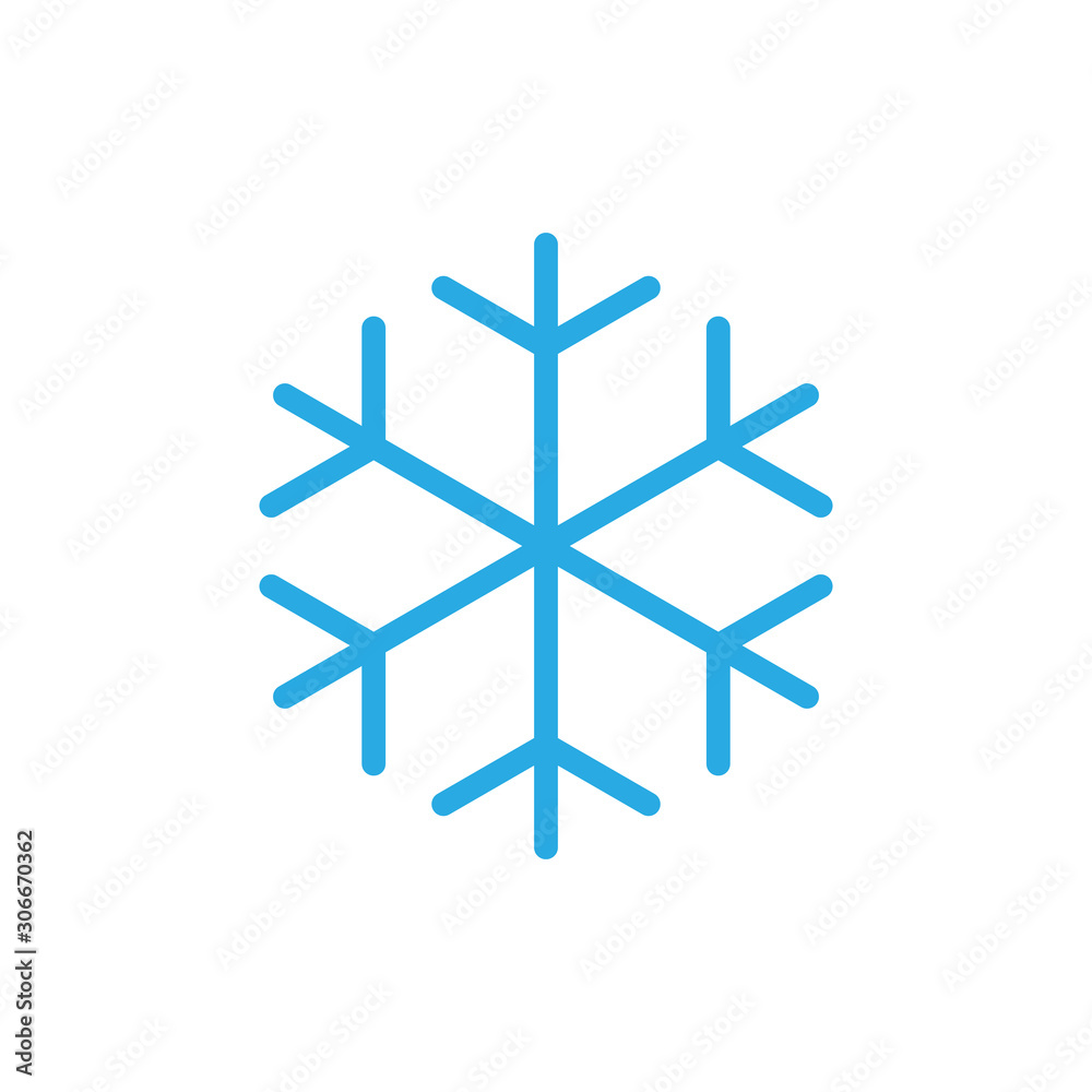 Snowflake icon. Blue silhouette snow flake sign, isolated on white background. Flat design. Symbol of winter, frozen, Christmas, New Year holiday. Graphic element decoration. Vector illustration Snowflake icon. Blue silhouette snow flake sign, isolated on white background. Flat design. Symbol of winter, frozen, Christmas, New Year holiday. Graphic element decoration. Vector illustration