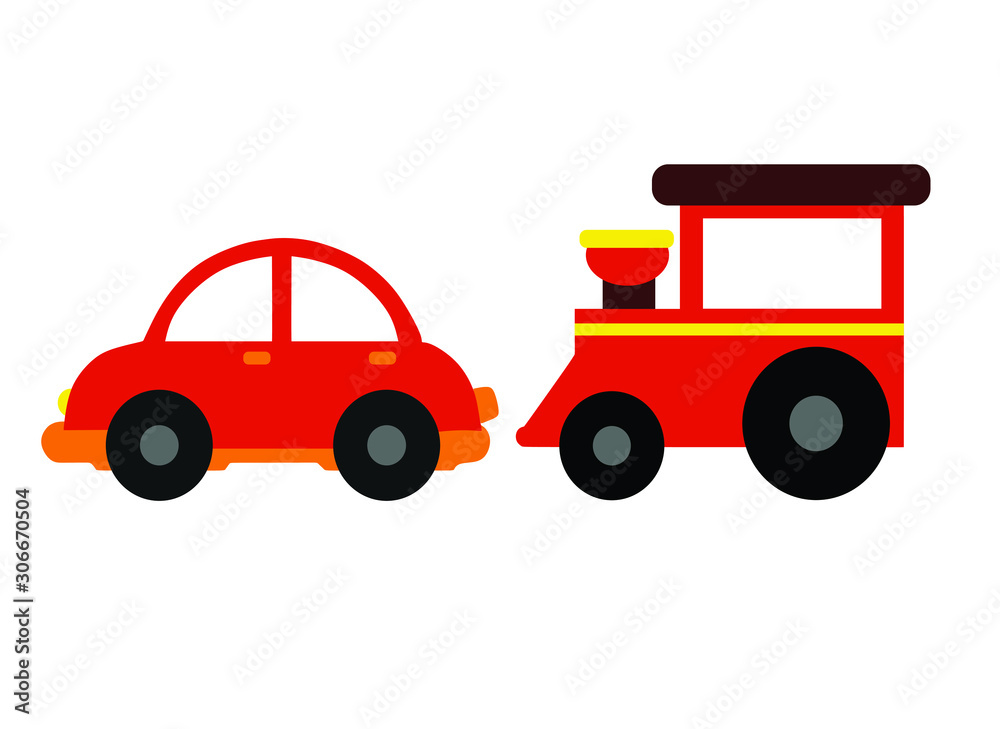Educational game for children. objects of red color (train, car)