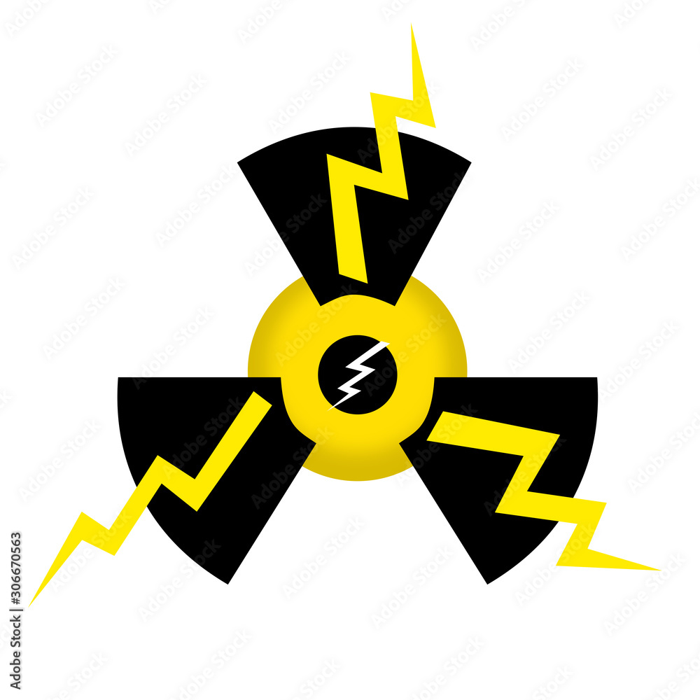 Fototapeta premium Nuclear power icon with thunder bolts Isolated on white background