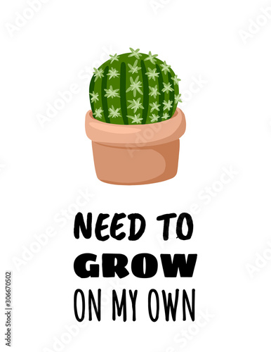 Need to grow on my own banner. Cactus potted succulent plant postcard. Cozy lagom scandinavian style poster