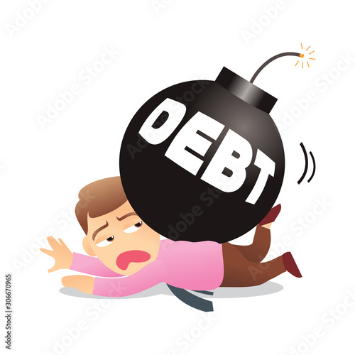 man run out of money. Businessman had debt overridden. cartoon isolated vector illustration