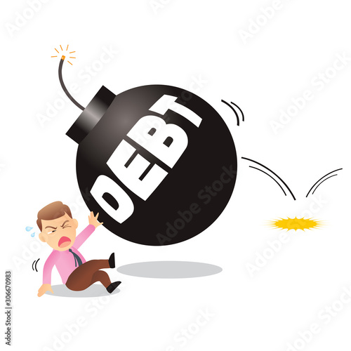 man run out of money. Businessman had debt overridden. cartoon isolated vector illustration