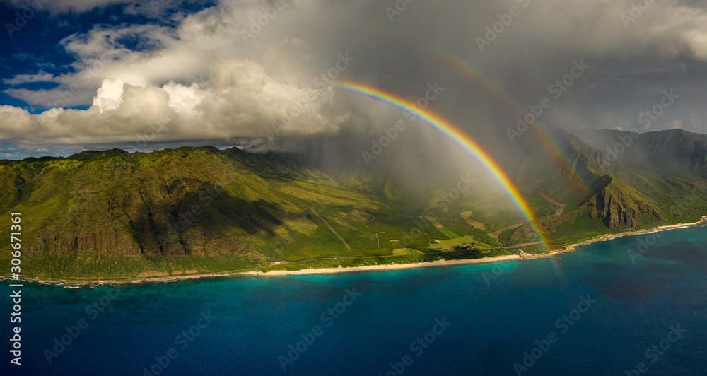 Fototapeta double rainbow coastline