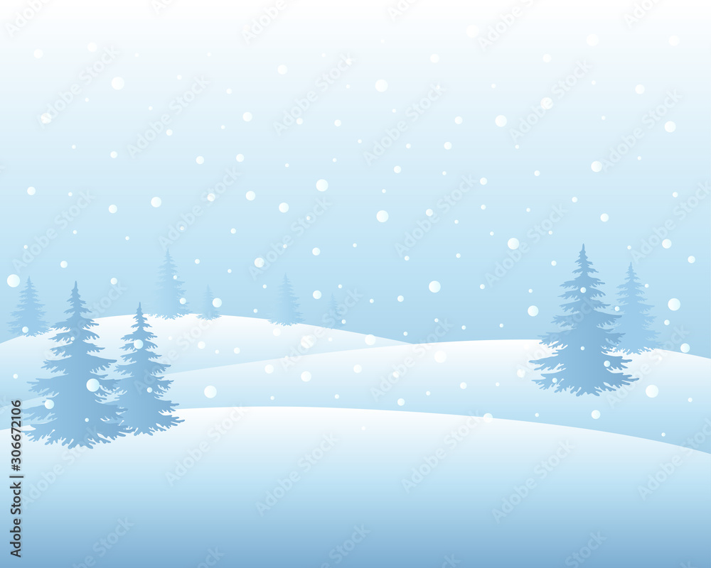 Winter landscape with christmas trees and snow. Vector background