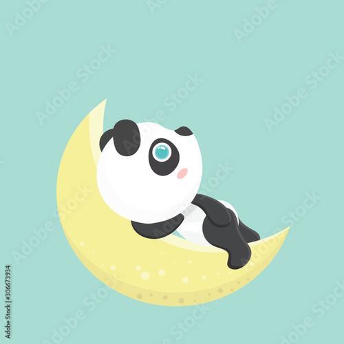 Fototapeta Naklejka Na Ścianę i Meble -  Vector illustration of cute little cartoon panda on pastel background..