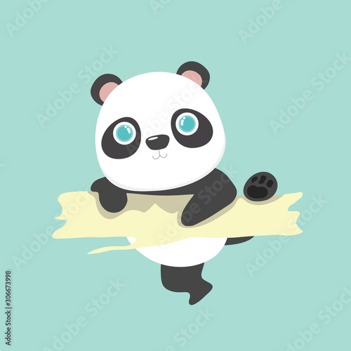 Vector illustration of cute little cartoon panda on pastel background..