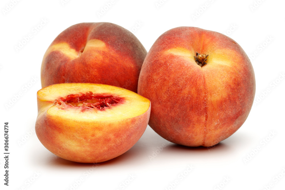 Ripe peach fruit with slice isolated Ripe peach fruit with slice isolated