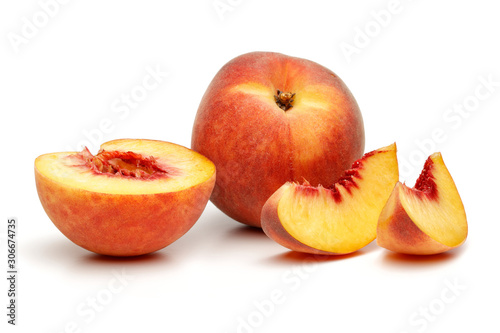 Ripe peach fruit with slice isolated