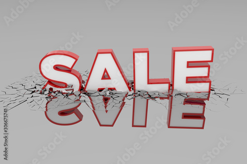 Sale 3d Sign breking wall. Special Offer Discount Tag. 3D illustration photo