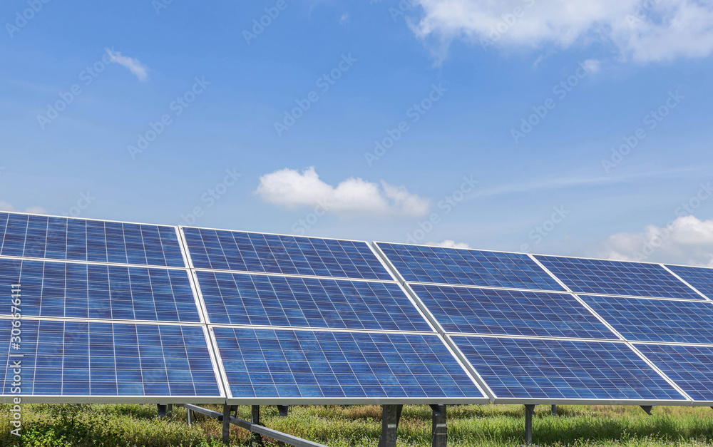 Close up rows array of Solar panels or solar cells or photovoltaics in solar power station is power production technology renewable green clean energy energy efficiency from the sun Close up rows array of Solar panels or solar cells or photovoltaics in solar power station is power production technology renewable green clean energy energy efficiency from the sun