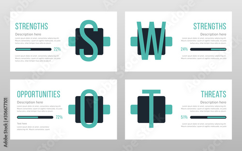 Green and black colored swot analyze business concept power point presentation pages template design