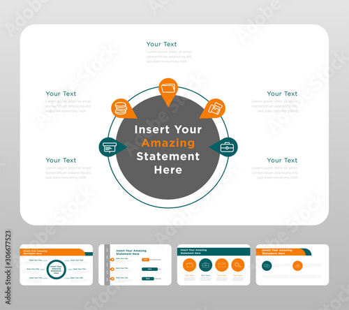 Orange gray and green colored business concept power point presentation pages template design