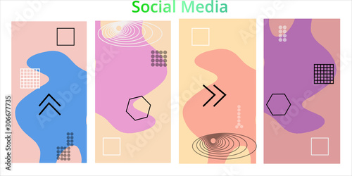 Editable story templates with empty place for text abstract creative backgrounds for social media. Bright colored with hand drawn scribbles promotional backgrounds for social media apps - vector eps10