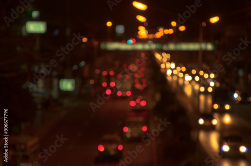 Out of focus traffic and lights in night time