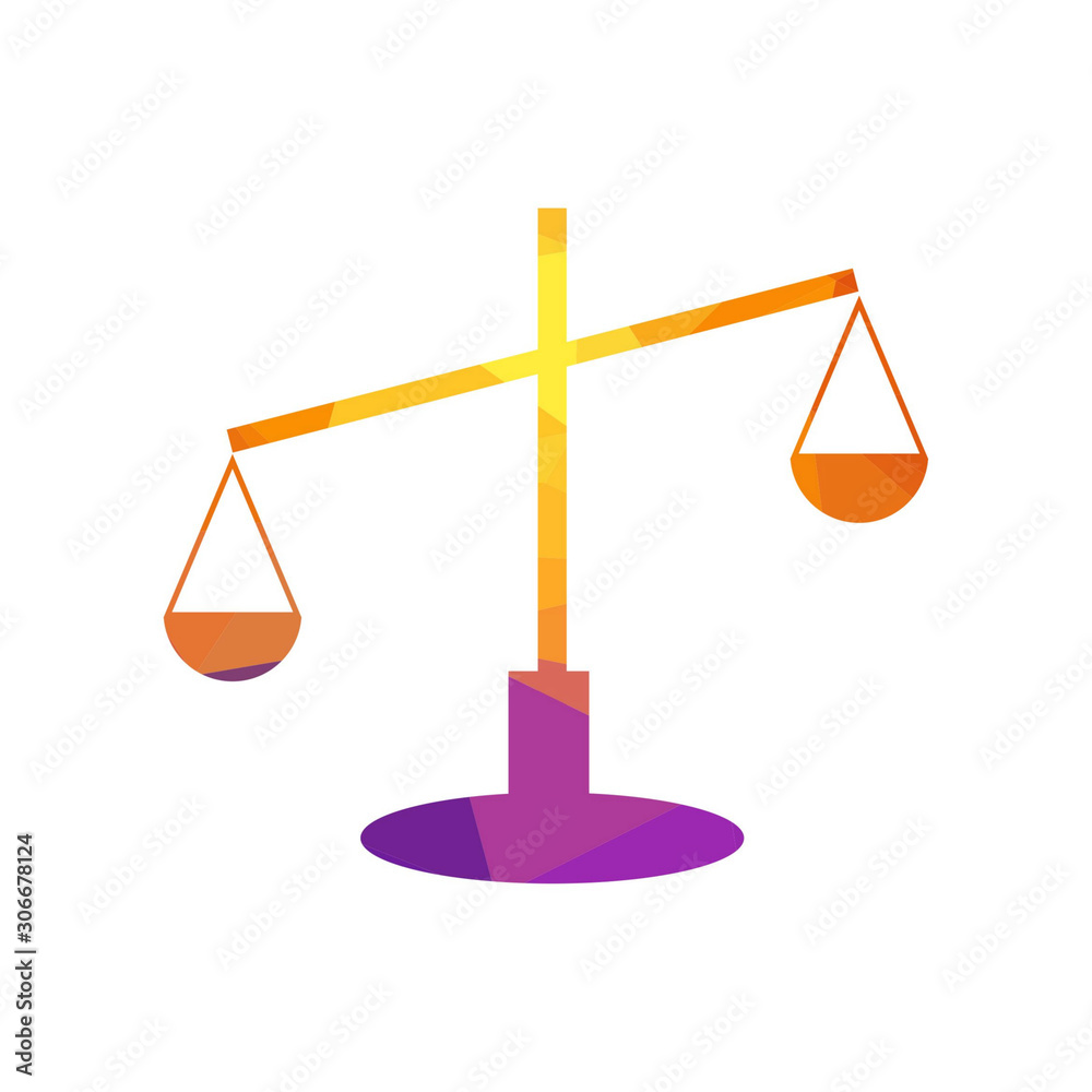 Scale icon, law firm logo template. simple flat vector. low poly concept Scale icon, law firm logo template. simple flat vector. low poly concept