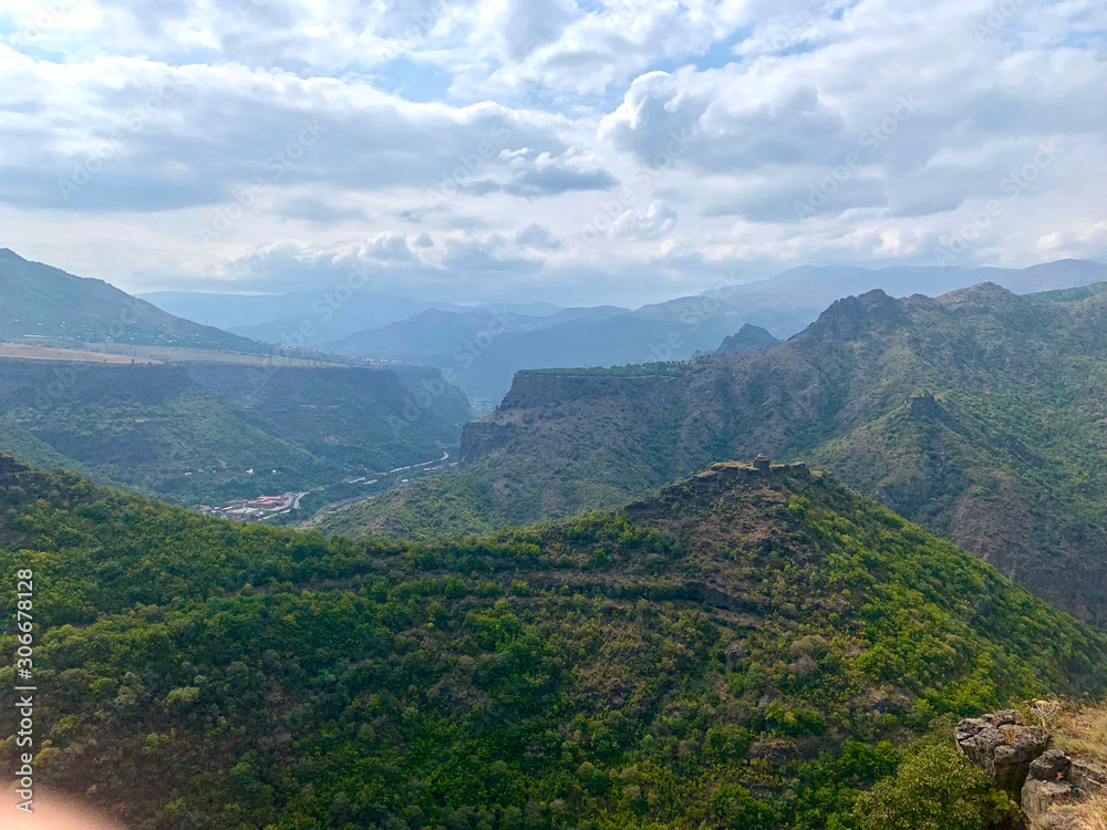Naklejka premium Scenic view on Kayan fortress & Dsevanq monastery, Lori, Armenia