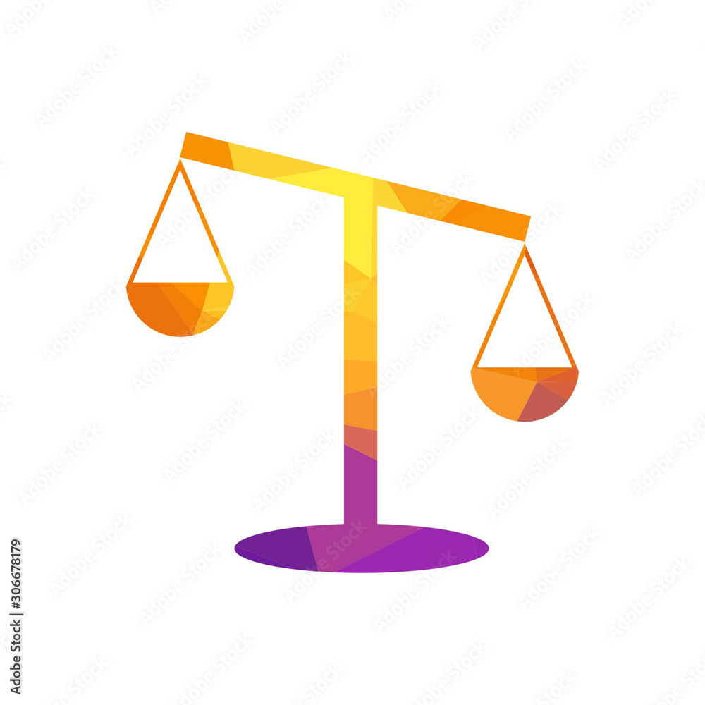 Scale icon, law firm logo template. simple flat vector. low poly concept Scale icon, law firm logo template. simple flat vector. low poly concept