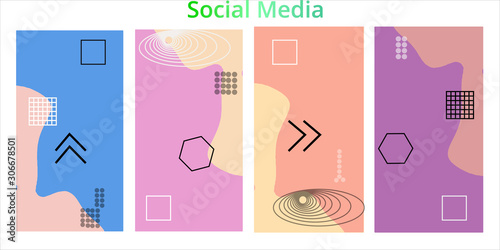 Editable story templates with empty place for text abstract creative backgrounds for social media. Bright colored with hand drawn scribbles promotional backgrounds for social media apps - vector eps10