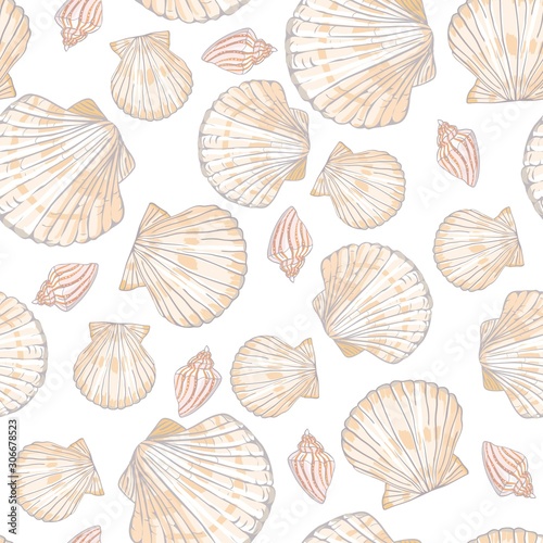 seamless vector pattern with seashells and starfish
