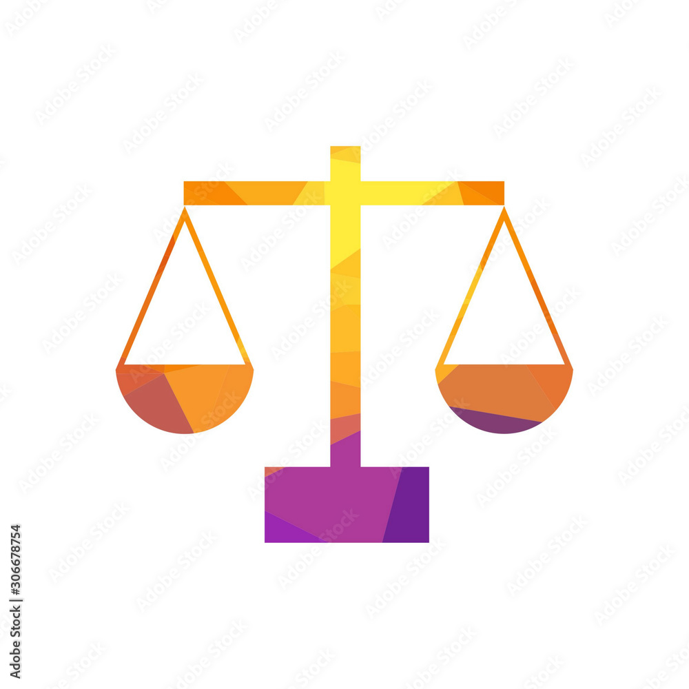 Scales of justice icon. Court of law symbol. Flat sign for web Vector. low poly style.