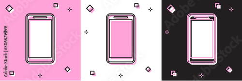 Set Smartphone, mobile phone icon isolated on pink and white, black background. Vector Illustration
