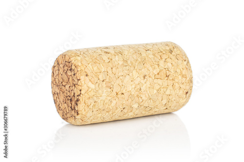 One whole common wine cork isolated on white background