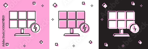 Set Solar energy panel icon isolated on pink and white, black background. Vector Illustration